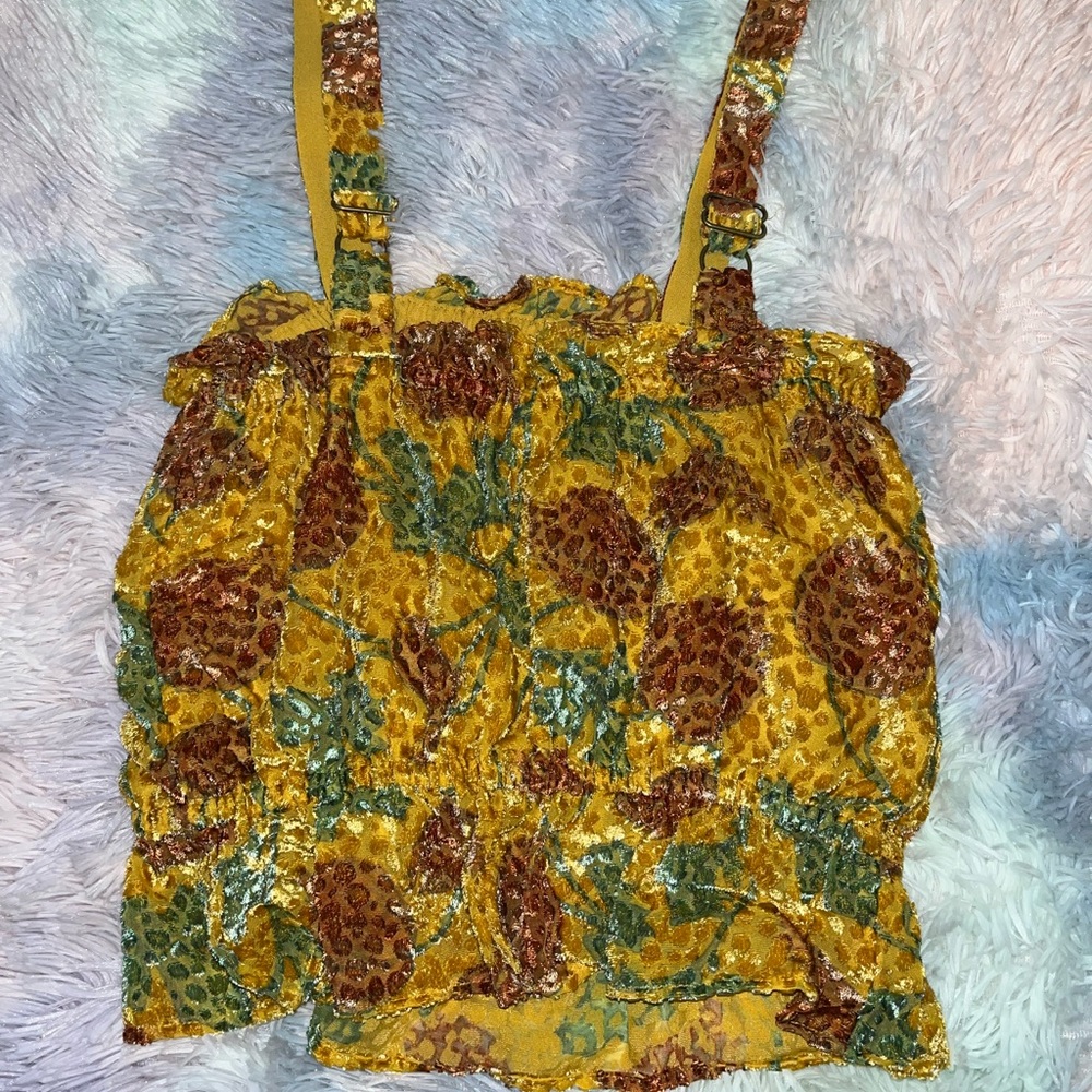 🥀SOLD Anthropologie Yellow Velvet Cherry Tank Top